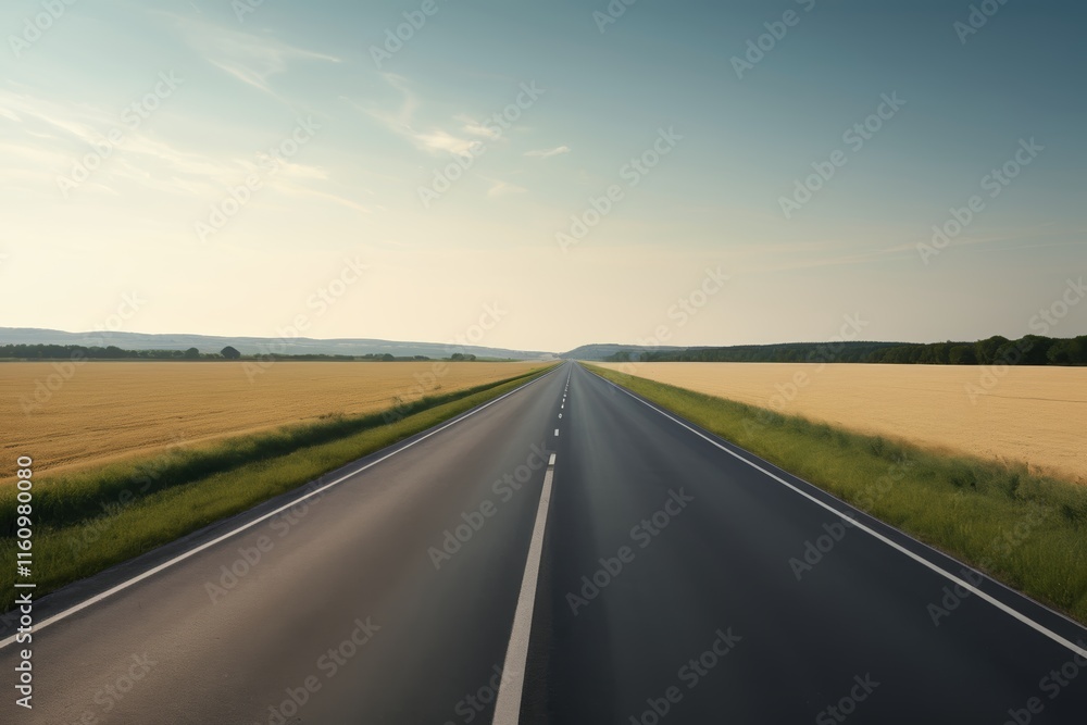 Naklejka premium arafed road with a line of trees and a field of grass