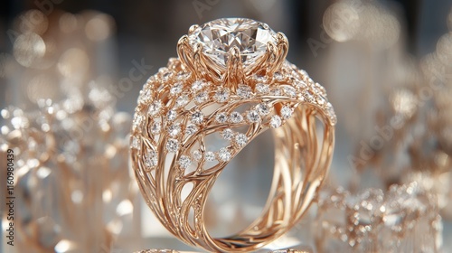 Golden Ring with Diamond. Jewelry background