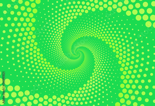 Abstract light green background with polka dots in a spiral