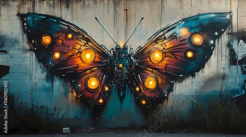 Mechanized Butterfly Mural: A Stunning Cyberpunk-Inspired Street Art