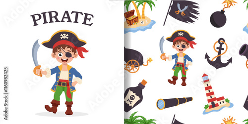 Pirate pattern. Seamless pattern with pirate elements. Pirate concept.