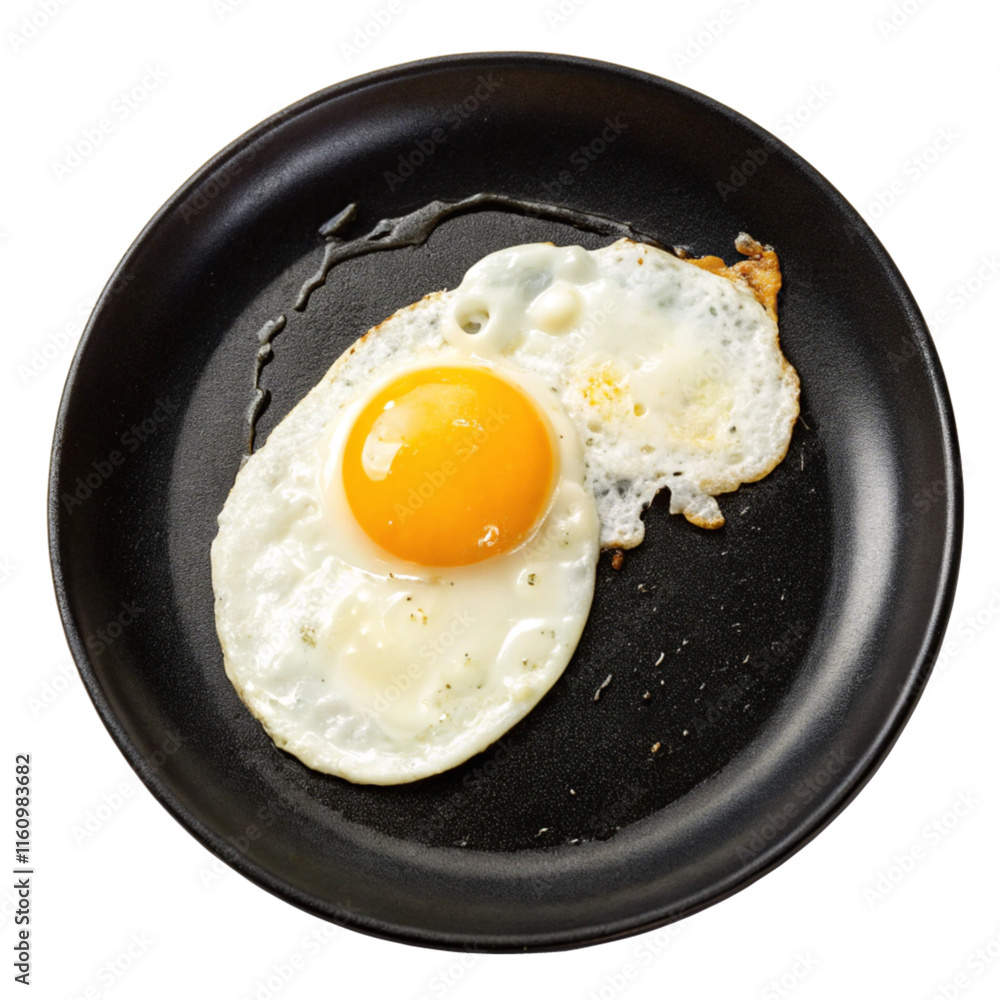 Fried egg with white plate isolated on transparent background 