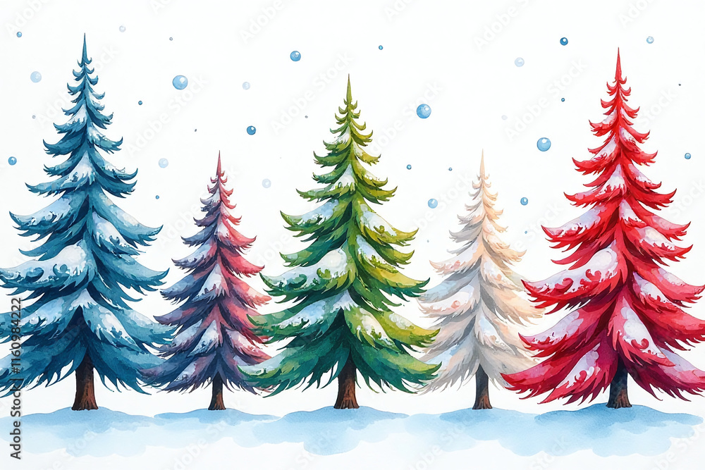 Obraz premium vibrant watercolor winter trees festive frames adorn holiday season perfectly every year