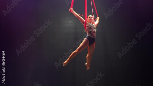 circus artist is doing a trick. aerial gymnastics.