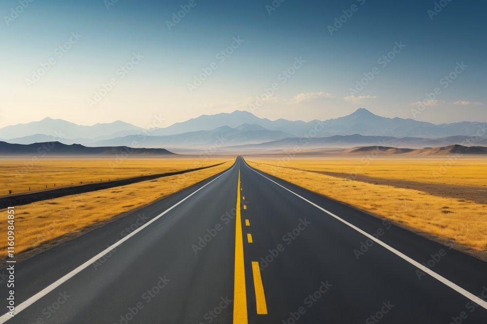 Fototapeta premium arafed road in the middle of a desert with mountains in the distance