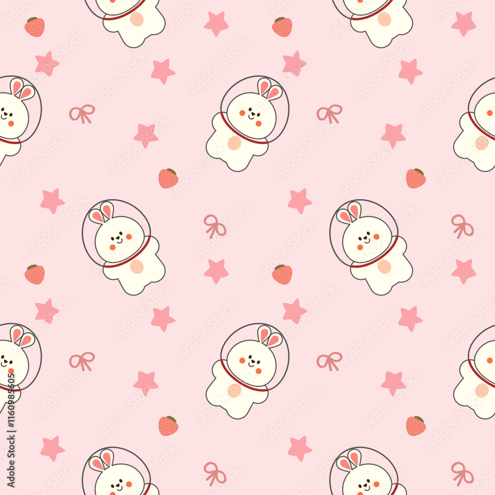 Pink cute bunnies and stars