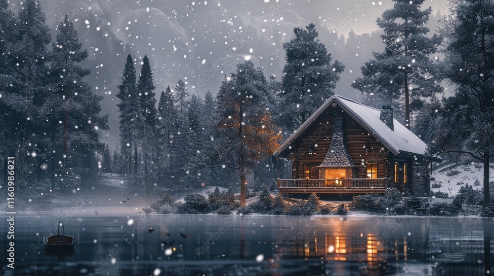 A modern cabin in the woods by a lake A modern cabin in the woods by a lake