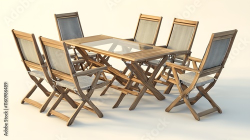 Wooden Outdoor Patio Dining Set With Six Chairs