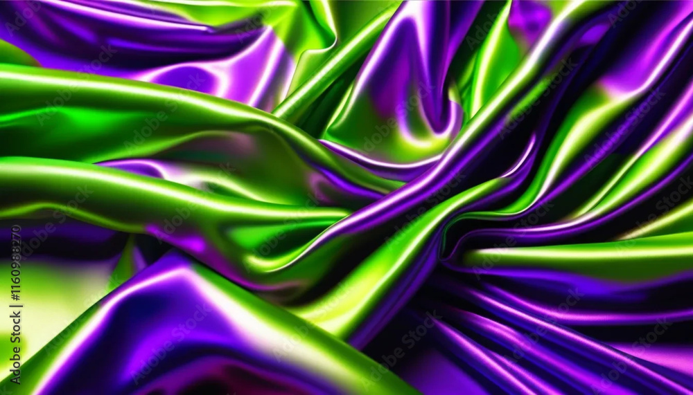 Fototapeta premium Green and purple draped satin as a background. 