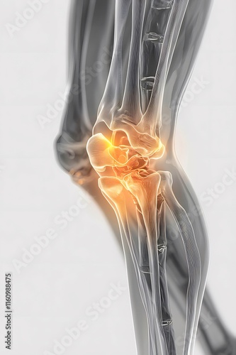 Obraz na płótnie 3D rendering of human knee joint with highlighted inflammation. w salonie
