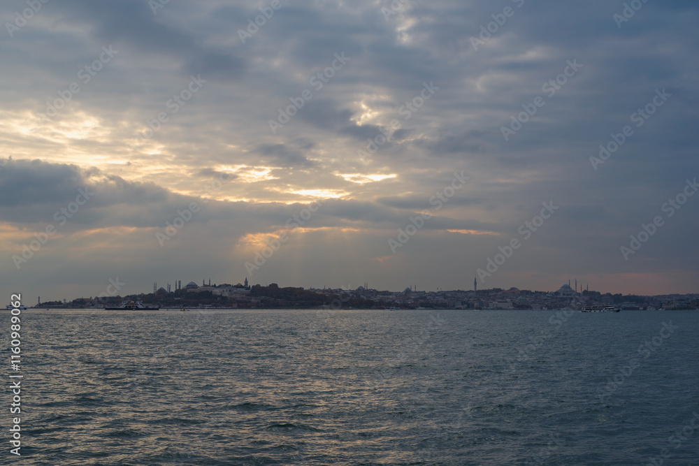 Naklejka premium Landscape around Bosphorus strait during sunset, Turkey