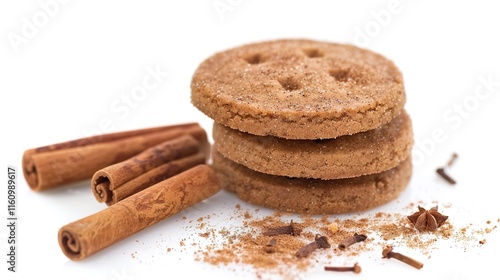 Christmas cinnamon cookie placed alone on clean white background. Delicious holiday treat with warm cinnamon flavor, perfect for festive season celebration. Ideal for baking enthusiasts to showcase 