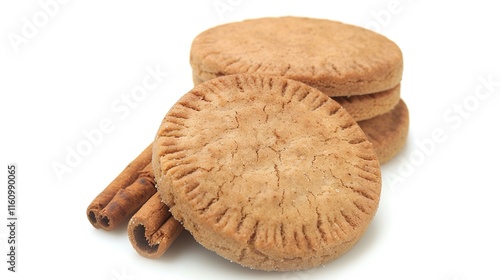 Christmas cinnamon cookie placed alone on clean white background. Delicious holiday treat with warm cinnamon flavor, perfect for festive season celebration. Ideal for baking enthusiasts to showcase 