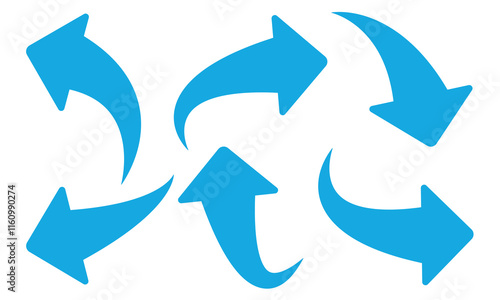 Long arrows icon. Long curved hand drawn blue arrow icon isolated on white background.