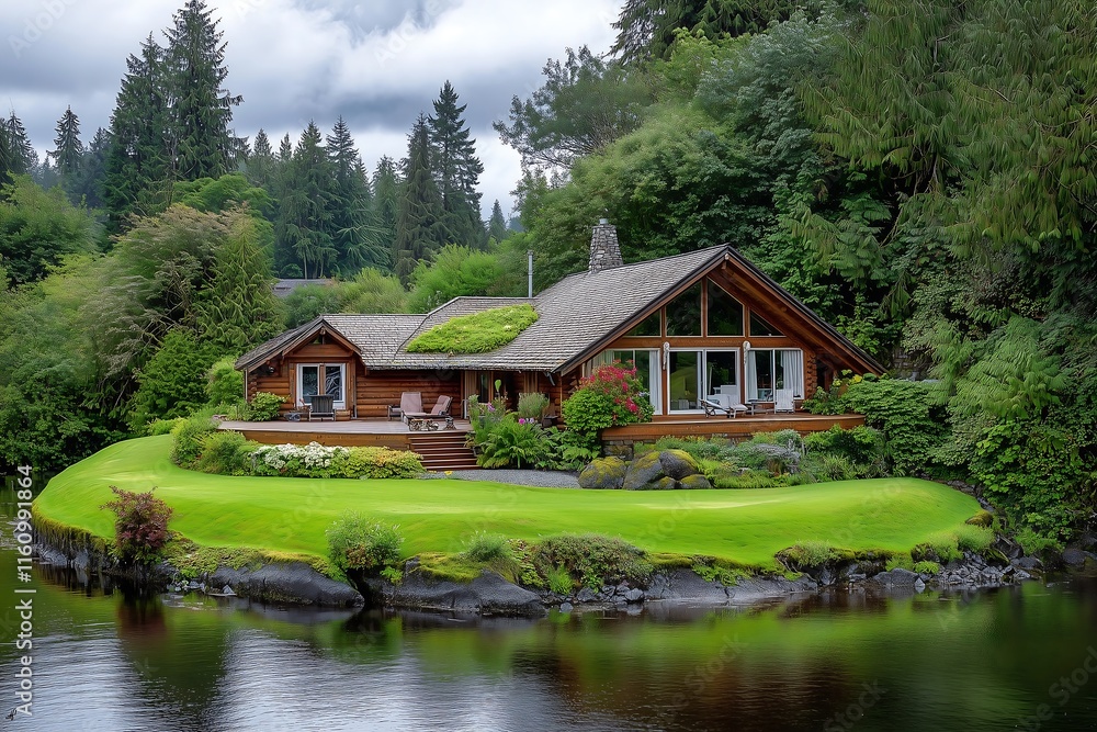 Scenic waterfront retreat tranquil forest setting residential architecture nature view modern design Scenic waterfront retreat tranquil forest setting residential architecture nature view modern design