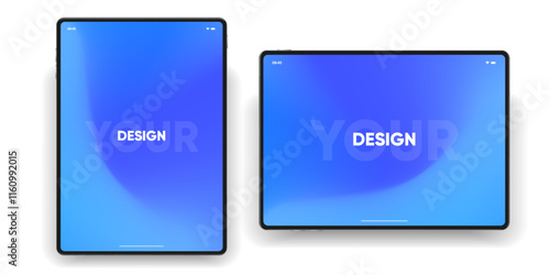 3D Tablet frame less blank screen. Empty screen device tablet mockup element. Can be used for mobile app, UI UX, business presentations. High quality EPS10 ultra realistic tablet with editable screen
