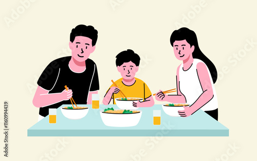 Flat illustration for Thanksgiving celebration with people having food and drinks