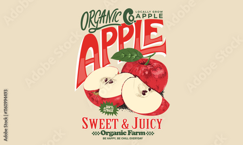 Organic food artwork for for t-shirt. Sweet and juicy apple fruit artwork. Apple bowl. Fresh apple fruit print. Nature fruit print design.