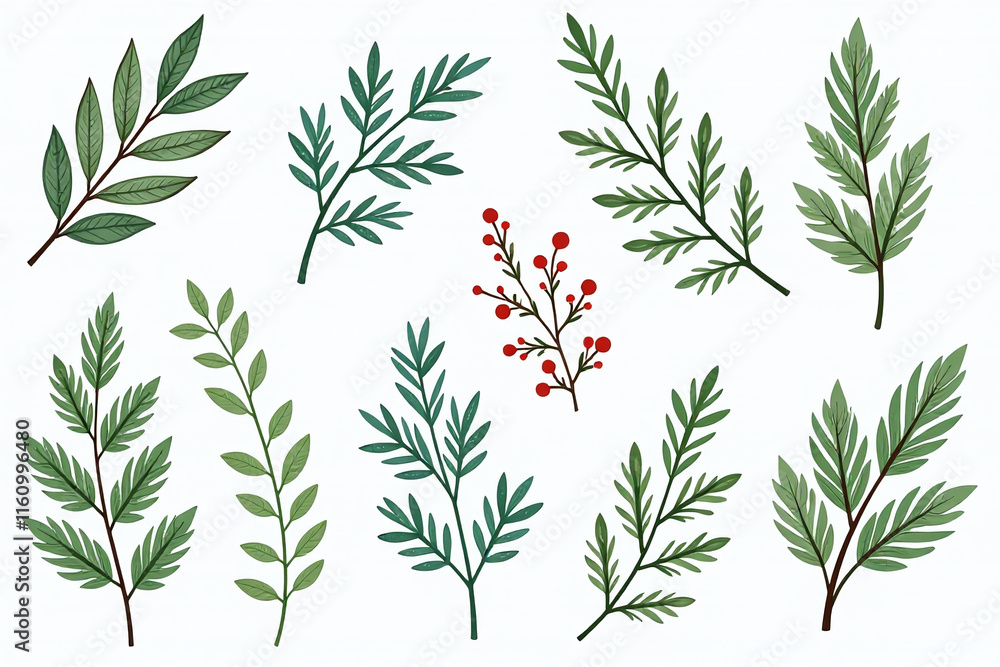 Obraz premium winter greenery fir elements available illustration use christmas floral element