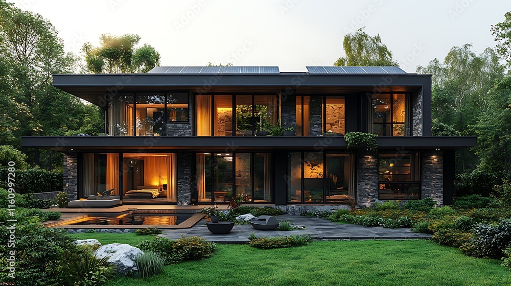 Modern Luxury Home Design: Two-Story Residence with Pool and Solar Panels Modern Luxury Home Design: Two-Story Residence with Pool and Solar Panels
