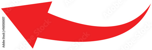 Curved arrow pointing, vector curved red arrow on white background