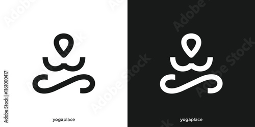 Simple Yoga Place Logo. Meditation and Location Pin Map Mark Icon Graphic. Yoga Center Logo Design Template.