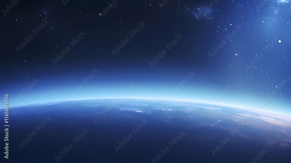 Stunning view of Earth from space, showing the curvature of the planet, atmosphere, and stars. Stunning view of Earth from space, showing the curvature of the planet, atmosphere, and stars.