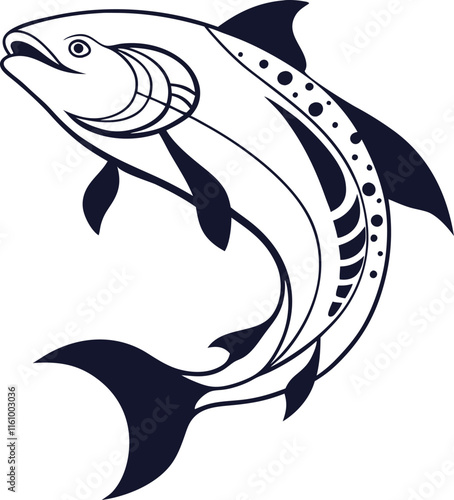 Rainbowfish vector design and using black color line art illustration on a white background.