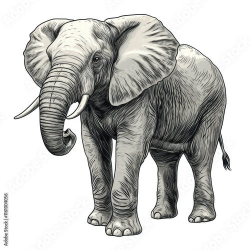 Illustration of an elephant standing alone with ample space for text and creative projects. Generative AI photo