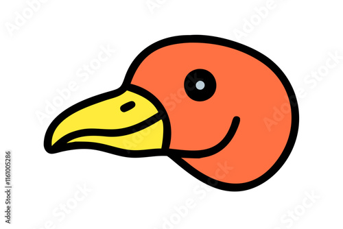 Stylized Vector Duck Head with Flat Beak and Rounded Features, Outlined in Black