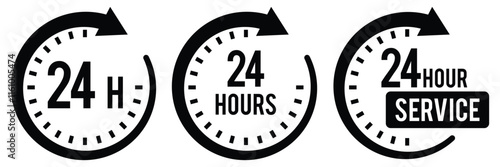 24 hour service icon. 24 hours icon. 24 hours order execution or delivery service icon. 24 hours icon flat style on a white background.