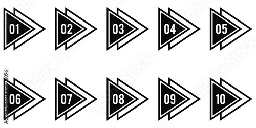 Bullet point. Number font icon. Typography set of 1 to 10 numbers. Numeral typographic line and flat icons set. Editable stroke isolated on white background. Linear vector illustration.