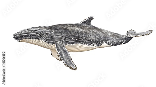 Humpback whale illustration, aquatic mammal, ocean wildlife, marine animal, sea creature, isolated on white background. photo