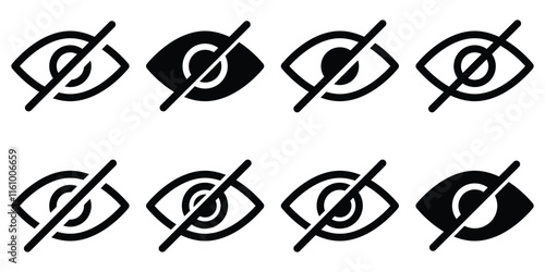 Hide icon vector. Eye crossed icon set. Password hiding icons vector illustration. EPS 10.