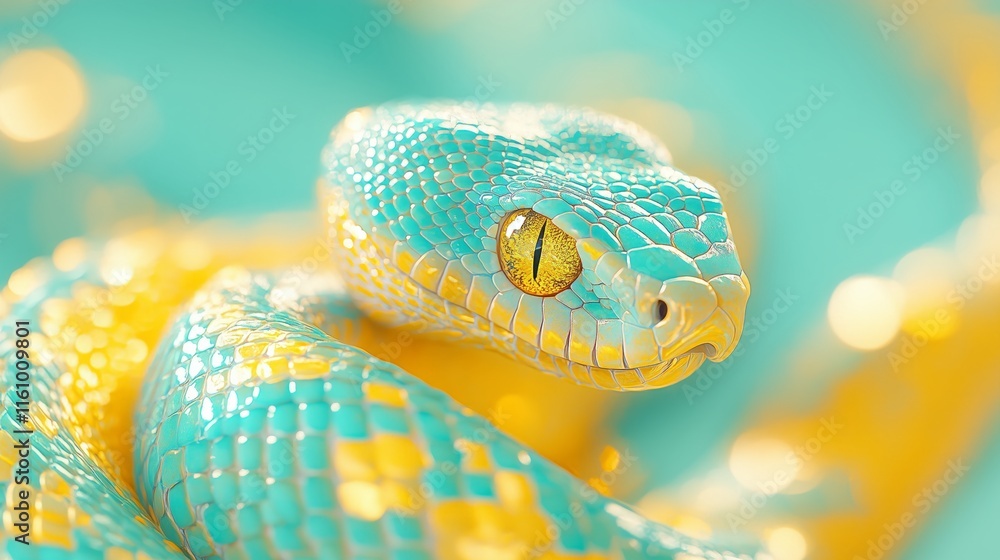 Fototapeta premium Serpent goddess radiates golden light with shimmering emerald and sapphire scales in a surreal Egyptian setting
