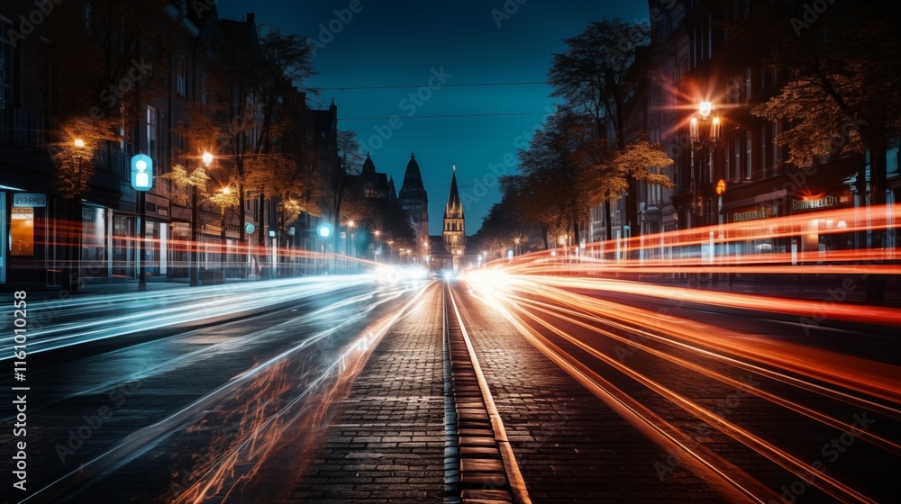 Long exposure of city lights at night soft nature, golden hour lighting, empty space on the left for text,generative ai illustration Long exposure of city lights at night soft nature, golden hour lighting, empty space on the left for text,generative ai illustration