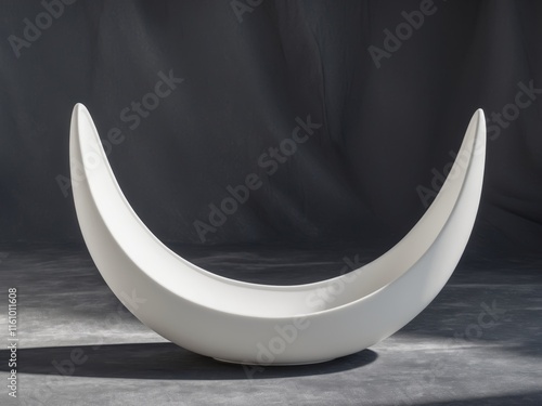 A white object with a curved shape is sitting on a dark background photo