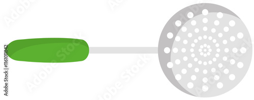 Illustration of Kitchen Strainer with Green Handle