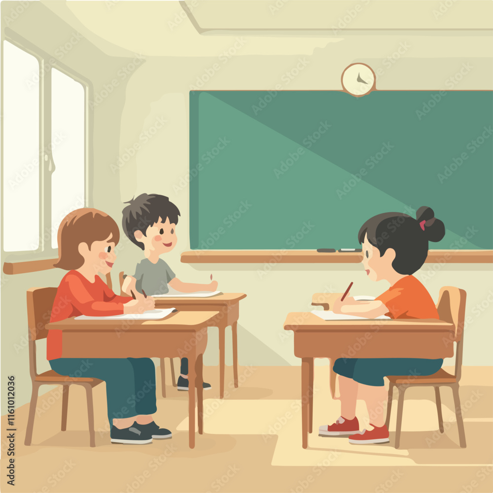 Students vector design, Teacher in classroom vector design Students vector design, Teacher in classroom vector design