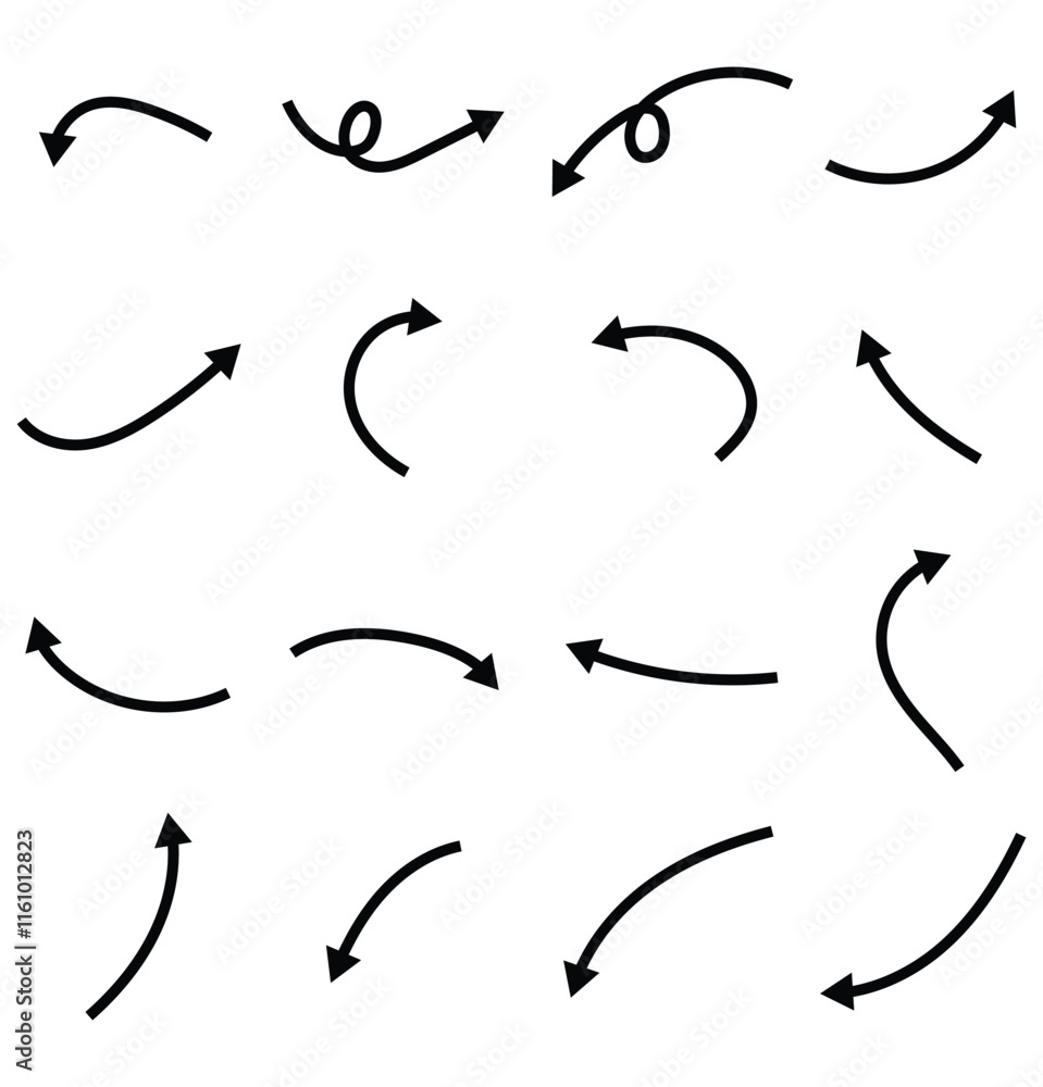 Hand drawn curved doodle arrows collection, Vector eps 10 illustration. Hand drawn curved doodle arrows collection, Vector eps 10 illustration.