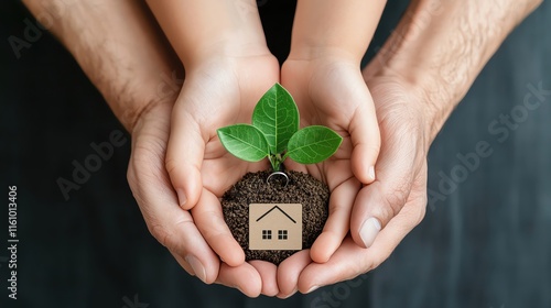 Closeup of a family s hands holding keys with a home loan approval stamp visible in the background photo