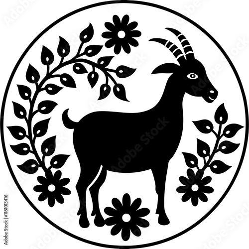 Goat Under Floral Shield Logo Illustration for Creative and Professional Branding photo