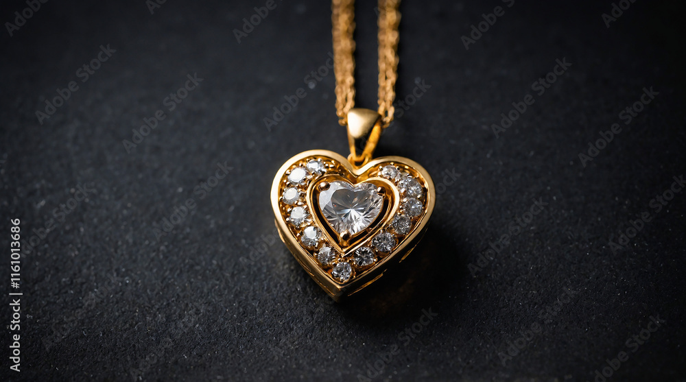 olden heart pendant with a sparkling diamond on a dark background olden heart pendant with a sparkling diamond on a dark background