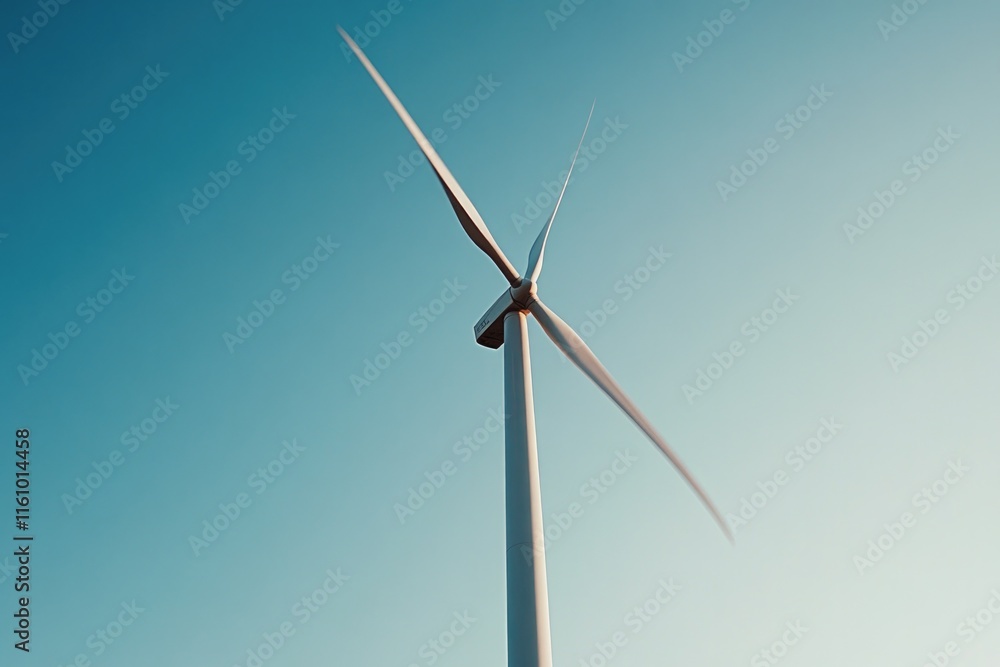 Tall wind turbine against clear sky, showcasing renewable energy Tall wind turbine against clear sky, showcasing renewable energy