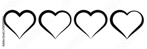 Set of heart vector outline icons isolated on white background. Heart, love, romance or valentine's day symbol.