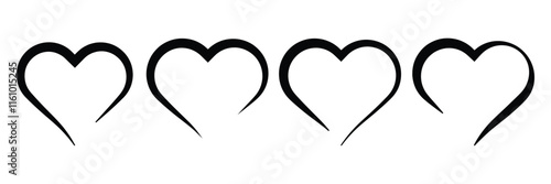 Set of heart vector outline icons isolated on white background. Heart, love, romance or valentine's day symbol.