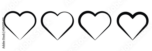 Set of heart vector outline icons isolated on white background. Heart, love, romance or valentine's day symbol.