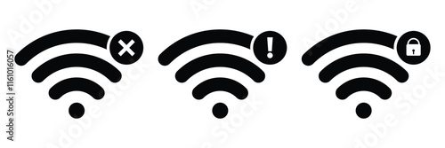 Disconnect wifi icon set. Lost wireless fidelity connection, no Wi-Fi connection sign symbol. Vector illustration. EPS 10.