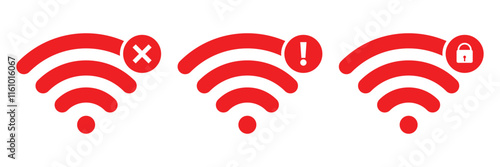 Disconnect wifi icon set. Lost wireless fidelity connection, no Wi-Fi connection sign symbol. Vector illustration. EPS 10.