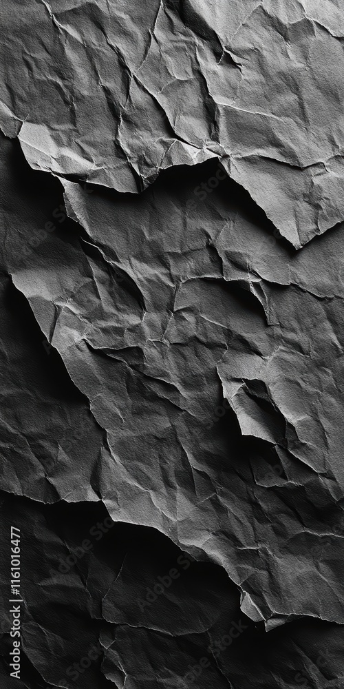 Textured crinkled black paper background glossy finish artistic design studio environment high-contrast concept Textured crinkled black paper background glossy finish artistic design studio environment high-contrast concept